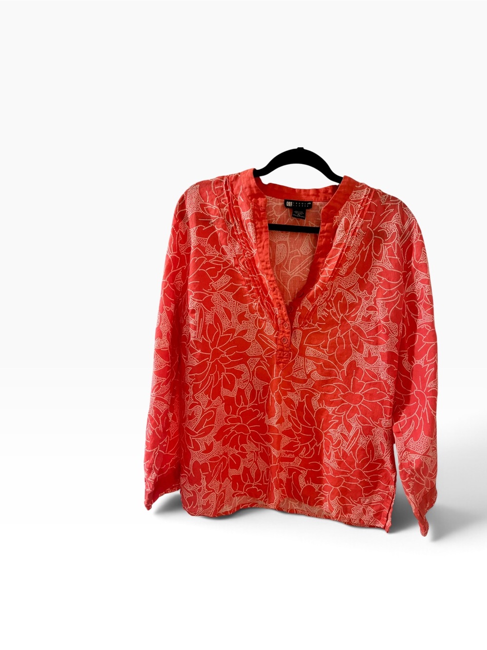 Chico's Coral-Red Floral Split V-Neck Blouse